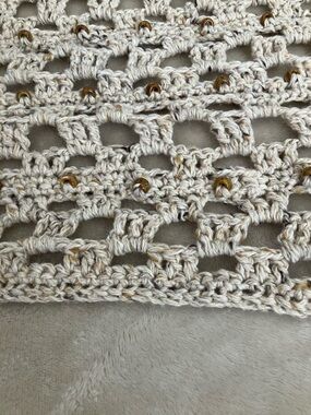 Small Lap Security Blanket Dementia ADHD Autism Handmade Crochet Upcycled Tan